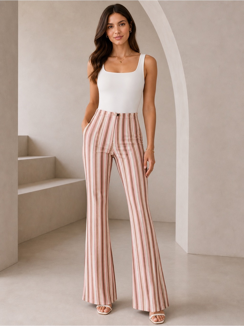 BGN Pink Stripe High Rise Flare Trousers EU 36 US 4